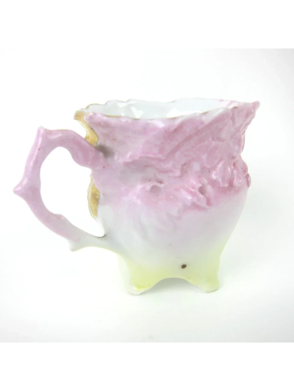 Antique Porcelain Footed Tea Cup & Saucer Set Pink Yellow Gold Floral Demitasse